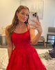 Princess Long Red Prom Dress with Appliques