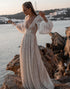 Deep V-neck Boho Wedding Dress with Sleeves