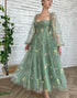 Green Floral Tulle Homecoming Dress