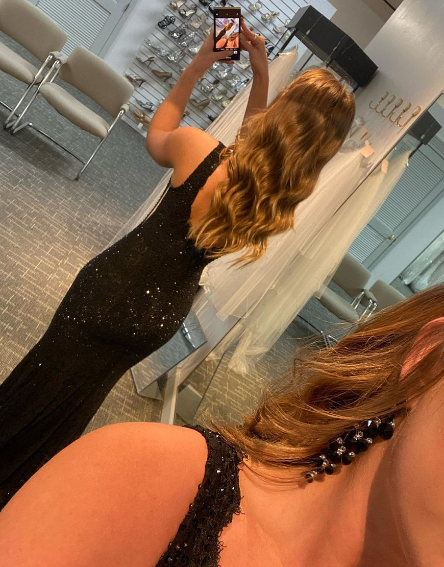 Elegant Glitter Rhinestone Lace Long Mermaid Black Prom Dress Dressself Elegant Glitter Rhinestone Lace Long Mermaid Black Prom Dress Dressself