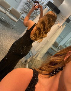 Elegant Glitter Rhinestone Lace Long Prom Dress