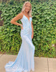 Mermaid Light Blue Glitter Prom Dress with 3D Flowers