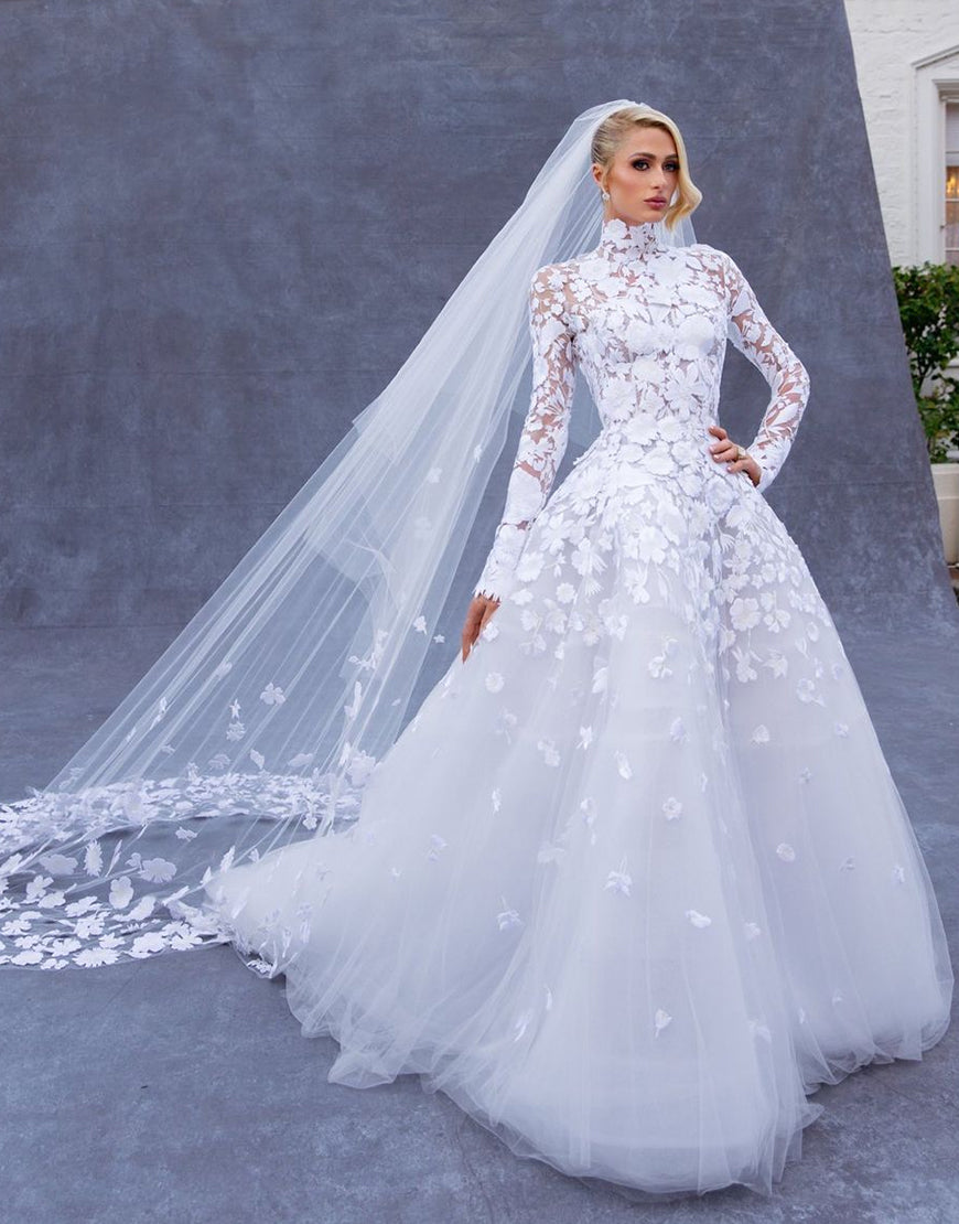 Dressself High Neck Long Sleeves Paris Hilton Wedding Dress Dressself High Neck Long Sleeves Paris Hilton Wedding Dress