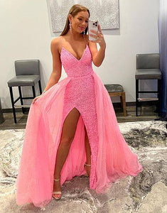 Pink Long Prom Dress with Detachable Skirt