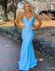 Simple Blue Mermaid Long Prom Dress