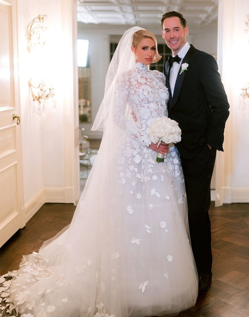 Dressself High Neck Long Sleeves Paris Hilton Wedding Dress Dressself High Neck Long Sleeves Paris Hilton Wedding Dress