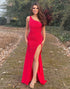 Red One Shoulder Prom Dress with Split