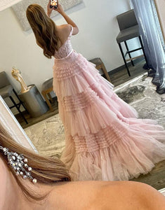 Off the Shoulder Tiered Princess Prom Dress