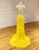 High Neck Mermaid Yellow Prom Dress with Split