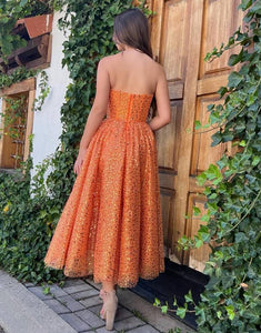 Glitter Sweetheart Orange Prom Dress