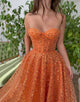 Glitter Sweetheart Orange Prom Dress