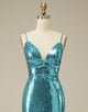 Blue Mermaid Long Open Back Prom Dress