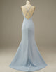 Simple Light Blue Mermaid Prom Dress