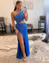 One Shoulder Royal Blue Prom Dress with Split