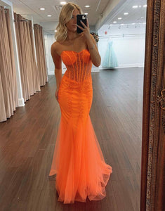 Sweetheart Orange Mermaid Prom Dress