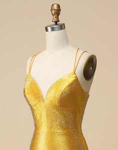 Gold Mermaid V-neck Beaded Long Prom Dress