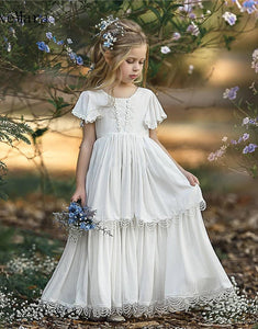 Bohemia Flower Girl Dresses with Short Sleeves