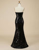 Strapless Black Long Prom Dress with Split