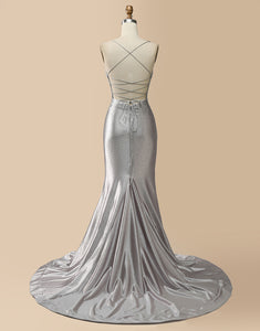 Silver Beaded Mermaid Unique Prom Dress