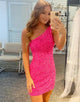 Glitter One-Shoulder Hot Pink Homecoming Dress With Sequins
