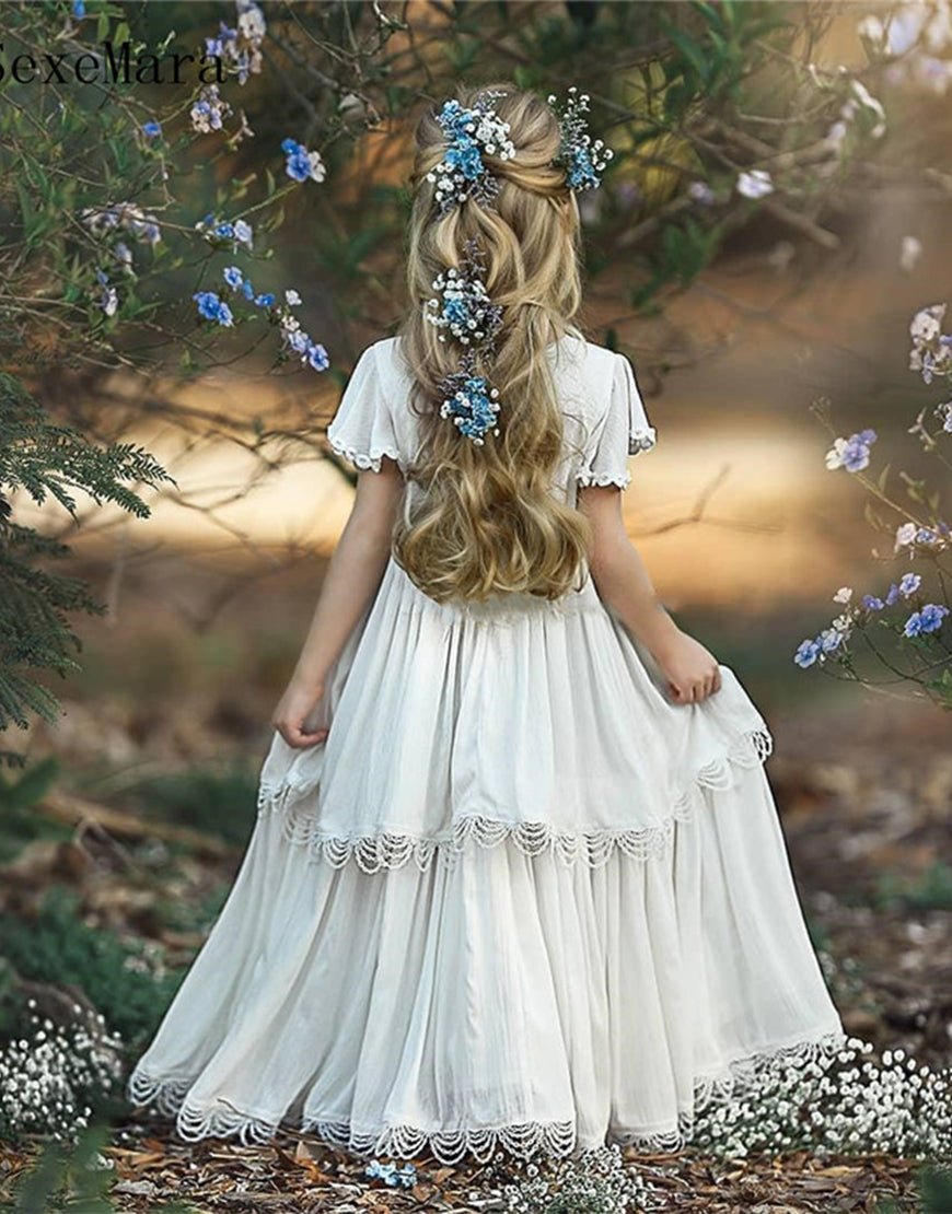 Dressself Bohemia Flower Girl Dresses with Short Sleeves Boho Kids Holy ...