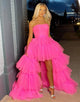 Pink Tiered Long High Low Prom Dress