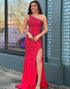 One Shoulder Beading Red Prom Dress