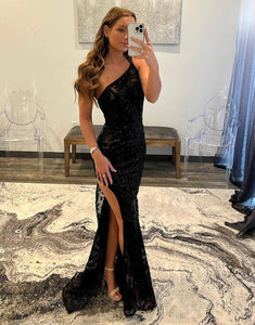 Black Lace Tight Long Prom Dress