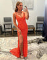 Sequin Long Orange Prom Dress with Split