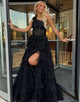 One Shoulder Tiered Black Prom Dress