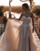 Champagne Sweetheart Wedding Dress with Split
