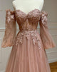 Pink Tulle Sweetheart Prom Dress with Embroidery