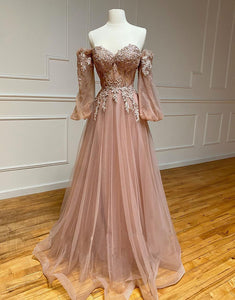 Pink Tulle Sweetheart Prom Dress with Embroidery