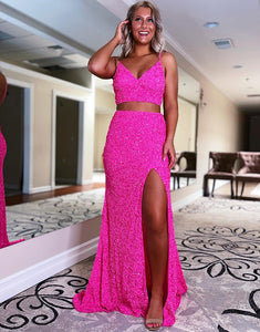 Mermaid Sequin Two Piece Prom Dress