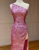 Sheath One Shoulder Sequin Prom Dress with Split