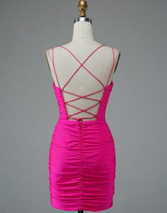 Lace Up Spaghetti Straps Short Homecoming Dress Pink Party Dress