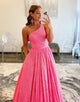 Pink Cute One-Shoulder Backless Long Prom Dress