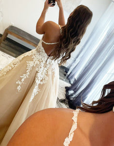 A-Line Sexy Backless Long Prom Dress With Appliques