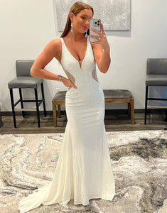 White Mermaid Beaded Prom Dress