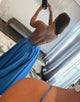 A-Line Simple Blue Spaghetti Straps Backless Prom Dress