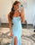 Sexy Tight Strapless Light Blue Long Prom Dress with Split