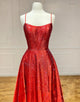 Satin Beaded Red Long Prom Dress