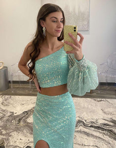 One Shouler Mermaid Two Piece Prom Dress