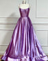 Satin Beaded Lilac Long Prom Dress