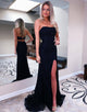 Strapless Mermaid Lace Black Prom Dress