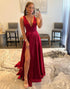 Deep V-neck Satin Prom Dress with Split