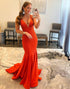 V-neck Beaded Mermaid Prom Dress