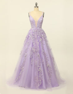 Lilac Princess Long Prom Dress with Embroidery