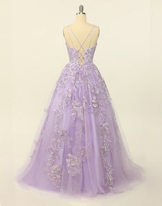 Lilac Princess Long Prom Dress with Embroidery
