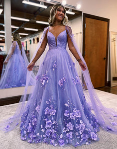 Lavender Prom Dress with 3d Flowers